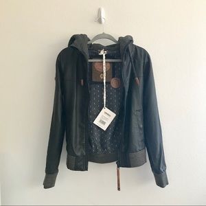 Naketano Black Faux Leather Hooded Jacket